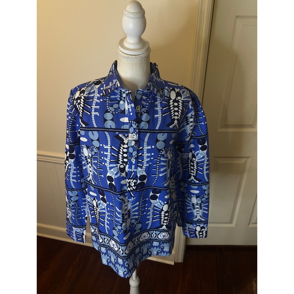 Jude Connally Blue Seaside Catch Print Tunic Top Womens M NEW - Picture 3 of 12